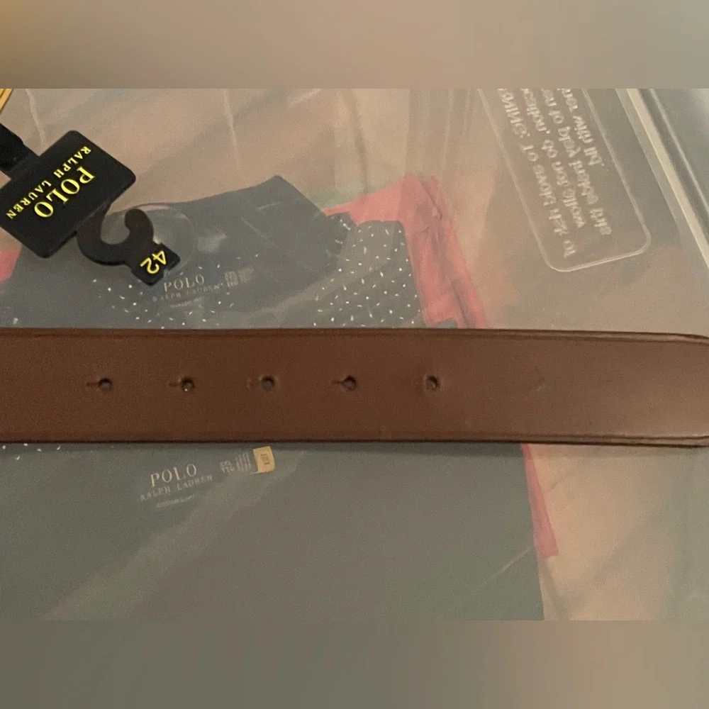 NWT  Polo Ralph Lauren Men’s Brown Leather Belt with Big Pony Gold Buckle. Sz:42